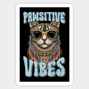 Pawsitive Vibes, Retro Groovy Style Hippie Cat Lover Design Sticker